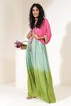 Buy_Capisvirleo_Pink Habutai Silk Thread V Neck Spritzer Kaftan _Online_at_Aza_Fashions
