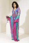 Buy_Capisvirleo_Blue Georgette Floral Print And Thread V Neck Blueberry Slush Kaftan _Online_at_Aza_Fashions
