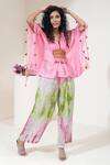 Buy_Capisvirleo_Pink Habutai Silk Thread V Neck Kiwi Punch Top And Pant Set _at_Aza_Fashions