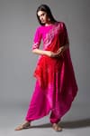 Pink City by Sarika_Pink Kurta And Pant Silk Linen Matka Dupatta Georgette Embroidered Dhoti Set _Online_at_Aza_Fashions