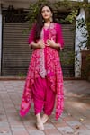 Shop_Pink City by Sarika_Pink Kurta And Pant Silk Linen Matka Embroidered Dhoti Set With Jacket _at_Aza_Fashions