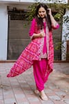 Pink City by Sarika_Pink Kurta And Pant Silk Linen Matka Embroidered Dhoti Set With Jacket _Online_at_Aza_Fashions