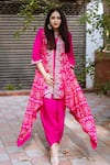 Shop_Pink City by Sarika_Pink Kurta And Pant Silk Linen Matka Embroidered Dhoti Set With Jacket _Online_at_Aza_Fashions