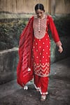 Shop_Pink City By Sarika_Red Kurta And Pant Silk Chanderi Dupatta Gajji Satin Embroidered Set _at_Aza_Fashions