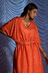 Pink City by Sarika_Orange Silk Bandhani V Neck Print Kaftan And Pant Set _Online_at_Aza_Fashions