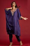 Buy_Pink City By Sarika_Blue Habutai Silk V Neck Bandhani Print Kurta And Pant Set _at_Aza_Fashions