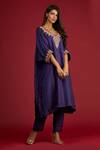 Shop_Pink City By Sarika_Blue Habutai Silk V Neck Bandhani Print Kurta And Pant Set _at_Aza_Fashions