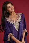 Pink City By Sarika_Blue Habutai Silk V Neck Bandhani Print Kurta And Pant Set _Online_at_Aza_Fashions