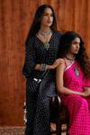 Pink City by Sarika_Black Silk Embroidery V Neck Bandhani Print Kaftan _at_Aza_Fashions