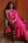 Shop_Pink City By Sarika_Pink Silk One Shoulder Printed Tunic And Gharara Set _at_Aza_Fashions