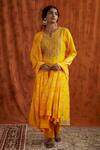 Buy_Pink City By Sarika_Yellow Silk, Chanderi Round Embroidered Kurta Set _at_Aza_Fashions