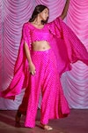 Buy_Pink City by Sarika_Pink Silk Printed Bandhani Cape Open And Sharara Set _at_Aza_Fashions