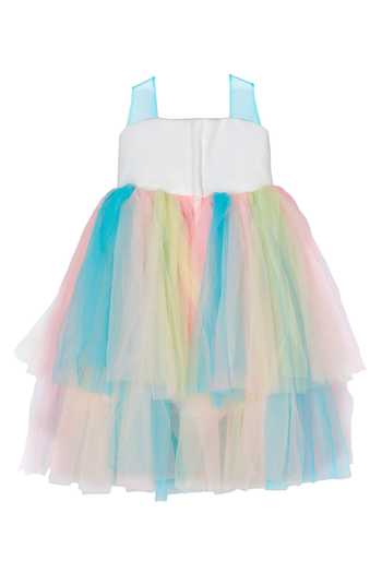 Shop_Pinkcow Designs Pvt Ltd_Multi Color Net, Crepe Sequins Unicorn Embellished Layered Dress _at_Aza_Fashions