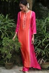 Buy_Pink City by Sarika_Orange Modal Silk Embroidered Kurta And Pant Set _at_Aza_Fashions