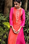 Shop_Pink City by Sarika_Orange Modal Silk Embroidered Kurta And Pant Set _at_Aza_Fashions