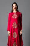 Shop_Pink City by Sarika_Red Linen Satin Hand Embroidered Tunic _at_Aza_Fashions