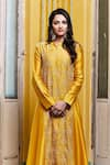 Shop_Pink City by Sarika_Yellow Silk Chanderi Embroidered Kurta _at_Aza_Fashions