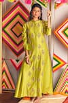 Buy_Pink City by Sarika_Green Tissue Chanderi Embroidered Silk Kurta _at_Aza_Fashions