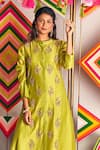 Shop_Pink City by Sarika_Green Tissue Chanderi Embroidered Silk Kurta _at_Aza_Fashions