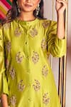 Pink City by Sarika_Green Tissue Chanderi Embroidered Silk Kurta _Online_at_Aza_Fashions