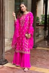 Pink City by Sarika_Pink Silk Chanderi Embroidery Floral Round Kurta Sharara Set _Online_at_Aza_Fashions