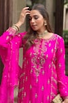 Shop_Pink City by Sarika_Pink Silk Chanderi Embroidery Floral Round Kurta Sharara Set _Online_at_Aza_Fashions