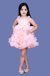 Pinkcow designs pvt ltd_Peach Net, Cotton Ruffles, Pearls Embellished Dress _Online_at_Aza_Fashions