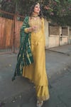 Pink City by Sarika_Yellow Kurta And Pant Silk Chanderi Dupatta Embroidered & Palazzo Set _Online_at_Aza_Fashions