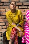 Buy_Pink City by Sarika_Yellow Kurta Silk Chanderi Pant Gharchola And Set _Online_at_Aza_Fashions