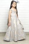 Pinkcow designs pvt ltd_Grey Brocade Floral Draped Gown _Online_at_Aza_Fashions