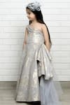 Buy_Pinkcow designs pvt ltd_Grey Brocade Floral Draped Gown _Online_at_Aza_Fashions