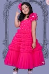 Buy_Pinkcow designs pvt ltd_Pink Net, Cotton, Crepe Pearls One Shoulder Frill Gown _at_Aza_Fashions