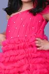 Pinkcow designs pvt ltd_Pink Net, Cotton, Crepe Pearls One Shoulder Frill Gown _Online_at_Aza_Fashions