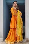 Shop_Pink City By Sarika_Orange Silk Chanderi Embroidered Kurta Sharara Set _at_Aza_Fashions