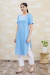 Buy_Khwaab by Sanjana Lakhani_Blue Rayon Embroidery Round Straight Kurta And Pant Set _at_Aza_Fashions