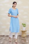 Khwaab by Sanjana Lakhani_Blue Rayon Embroidery Round Straight Kurta And Pant Set _Online_at_Aza_Fashions