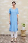 Buy_Khwaab by Sanjana Lakhani_Blue Rayon Embroidery Round Straight Kurta And Pant Set _Online_at_Aza_Fashions