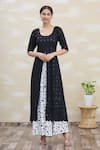 Buy_Samyukta Singhania_Black Kurta Rayon Skirt Crepe Embroidery Round And Set _Online_at_Aza_Fashions