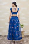 Shop_Samyukta Singhania_Blue Organza Embroidery Square Neck Printed Crop Top And Skirt Set _at_Aza_Fashions