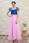 Buy_Samyukta Singhania_Blue Top: Georgette Printed Sweetheart Neck Crop And Skirt Set For Women_at_Aza_Fashions