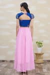 Shop_Samyukta Singhania_Blue Top: Georgette Printed Sweetheart Neck Crop And Skirt Set For Women_at_Aza_Fashions