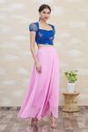 Samyukta Singhania_Blue Top: Georgette Printed Sweetheart Neck Crop And Skirt Set For Women_Online_at_Aza_Fashions