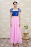 Buy_Samyukta Singhania_Blue Top: Georgette Printed Sweetheart Neck Crop And Skirt Set For Women_Online_at_Aza_Fashions
