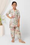 Buy_Minichic_Grey Polyester Printed Floral Motifs Asymmetrical Kurta And Pant Set _at_Aza_Fashions