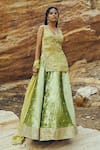 Buy_Ease_Green Velvet Embroidered Floral Jaal V Neck Kurta Lehenga Set _at_Aza_Fashions