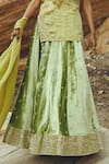 Ease_Green Velvet Embroidered Floral Jaal V Neck Kurta Lehenga Set _at_Aza_Fashions