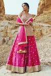 Ease_Pink Velvet Embroidered Floral Motifs V Neck Kurta Lehenga Set _Online_at_Aza_Fashions