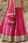 Ease_Pink Velvet Embroidered Floral Motifs V Neck Kurta Lehenga Set _at_Aza_Fashions