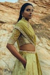 Shop_Ease_Yellow Velvet Embroidered Nakshi Square Neck Bridal Lehenga Set _Online_at_Aza_Fashions