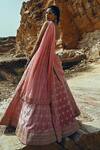 Shop_EASE_Pink Velvet, Viscose Organza Nakshi V Floral Embroidered Bridal Lehenga Set _at_Aza_Fashions